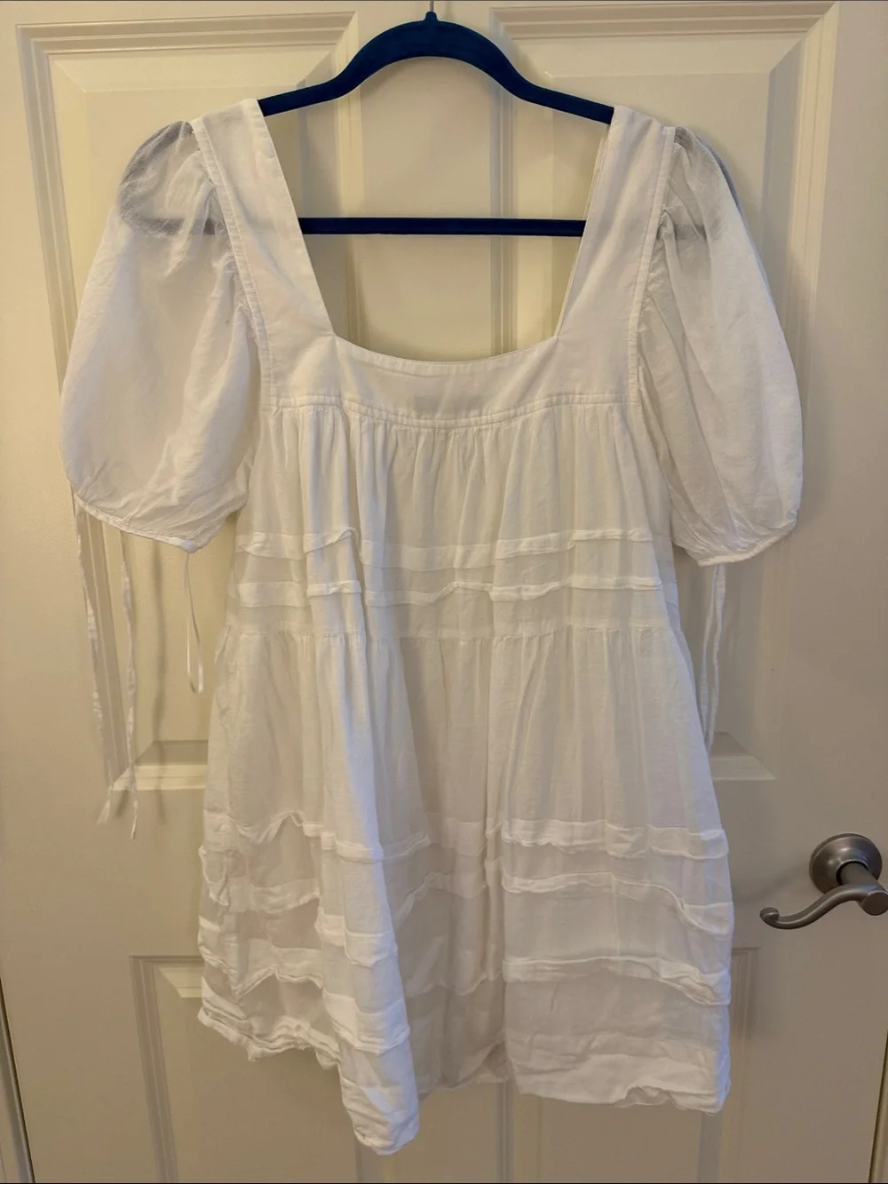 J. Crew White Square-Neck Tiered Mini Dress